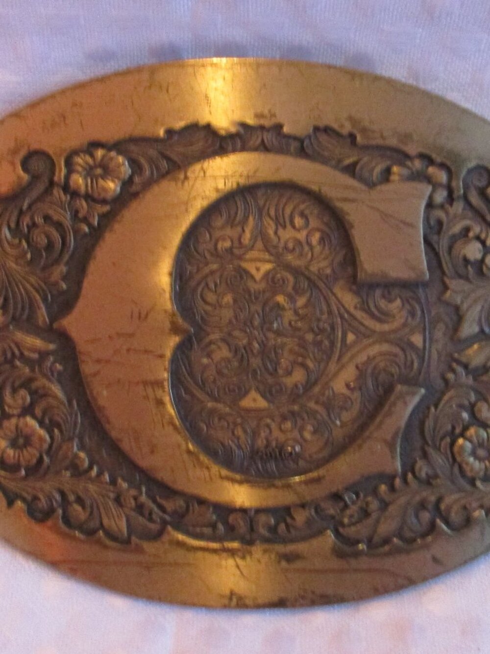 ADM Award Design Medals INC Solid Brass Vintage Belt Buckle Monogram Initial C